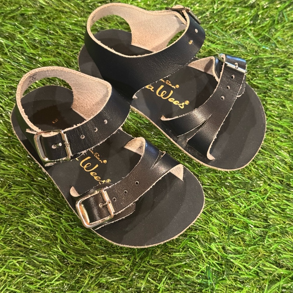 Navy Leather Kids Sandals